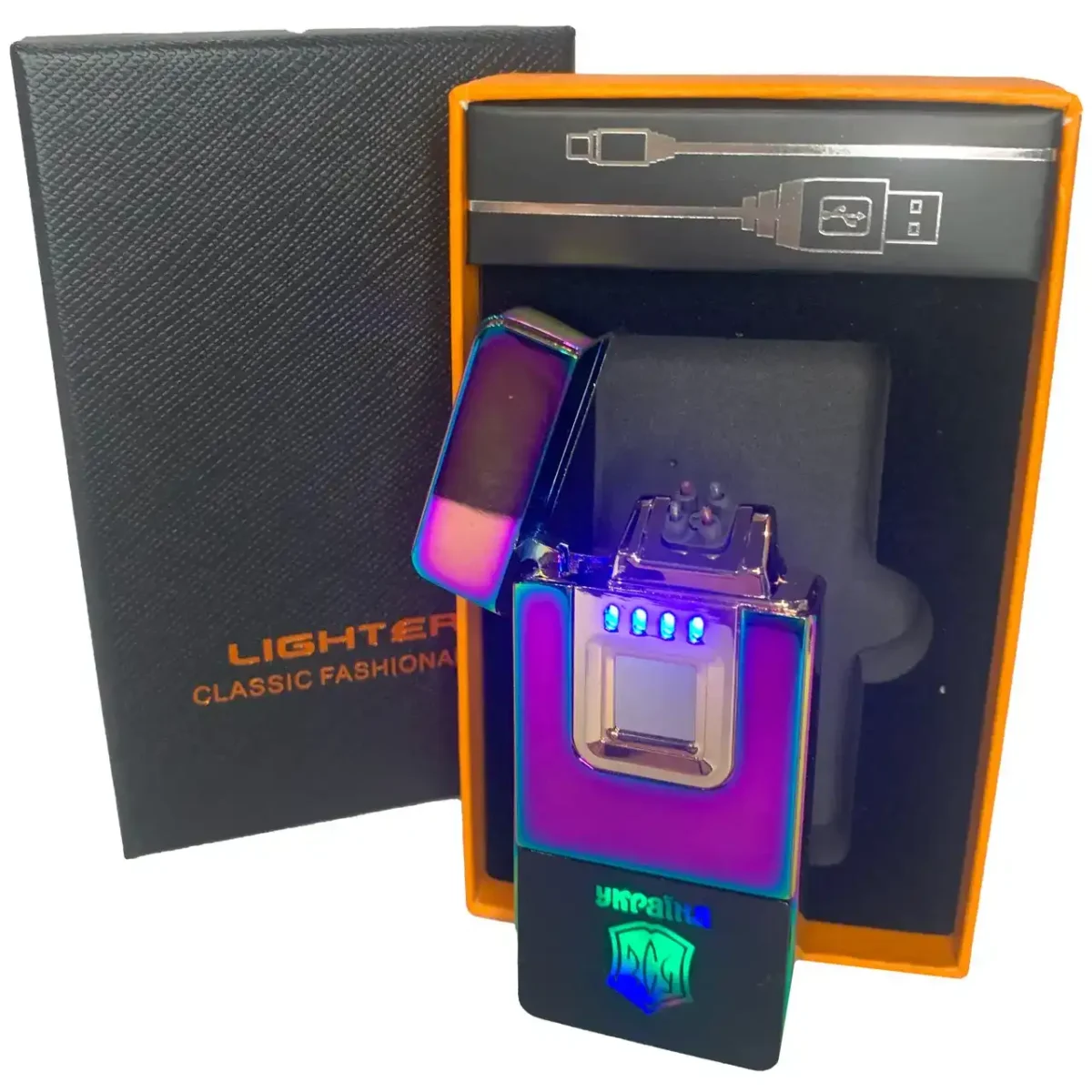 Запальничка USB HL-430 Premium з дисплеєм, ліхтариком та акумулятором 1000 mAh