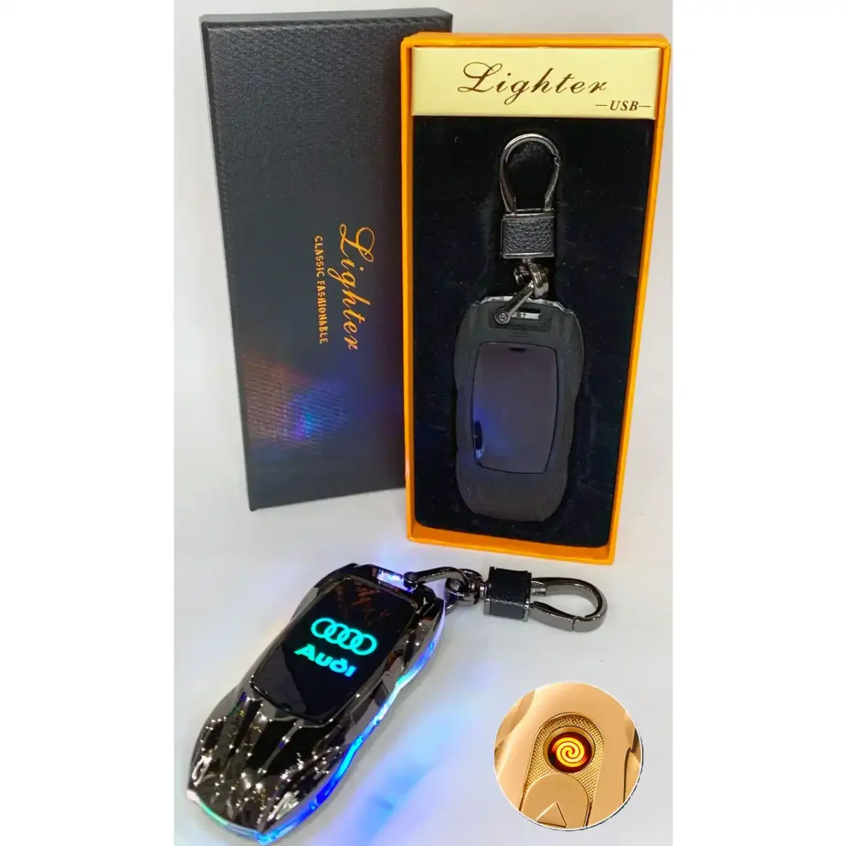 Подовжена USB-запальничка HL-467 зі спіраллю розжарювання, підсвічуванням і брелоком