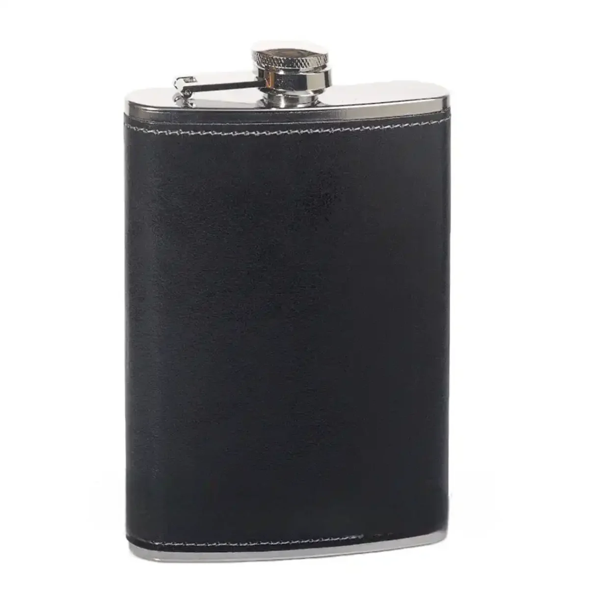 Подарунковий набір A61045 із флягою 9 oz у чорній еко-шкірі, чарками та лійкою