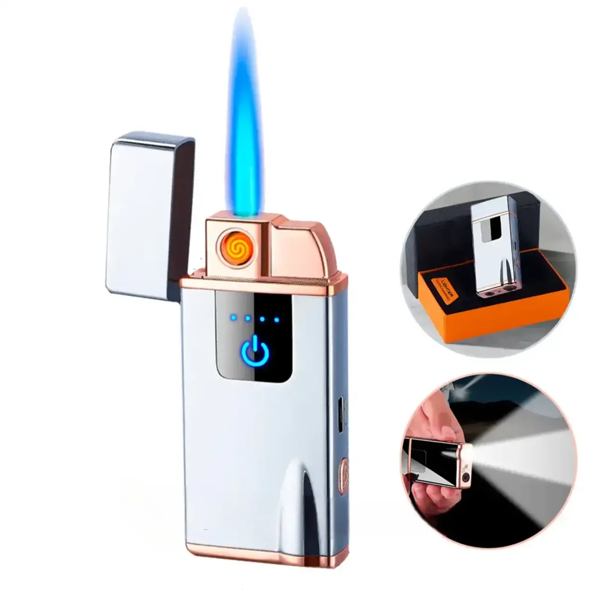 USB-запальничка A33642Gray із форсункою та ліхтариком, подвійні електродуги, у подарунковій коробці