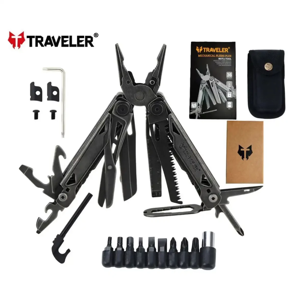 Мультитул Traveler MQ084DG — багатофункціональний ніж із набором біт, 36 функцій, сталь 440/420, чохол у комплекті