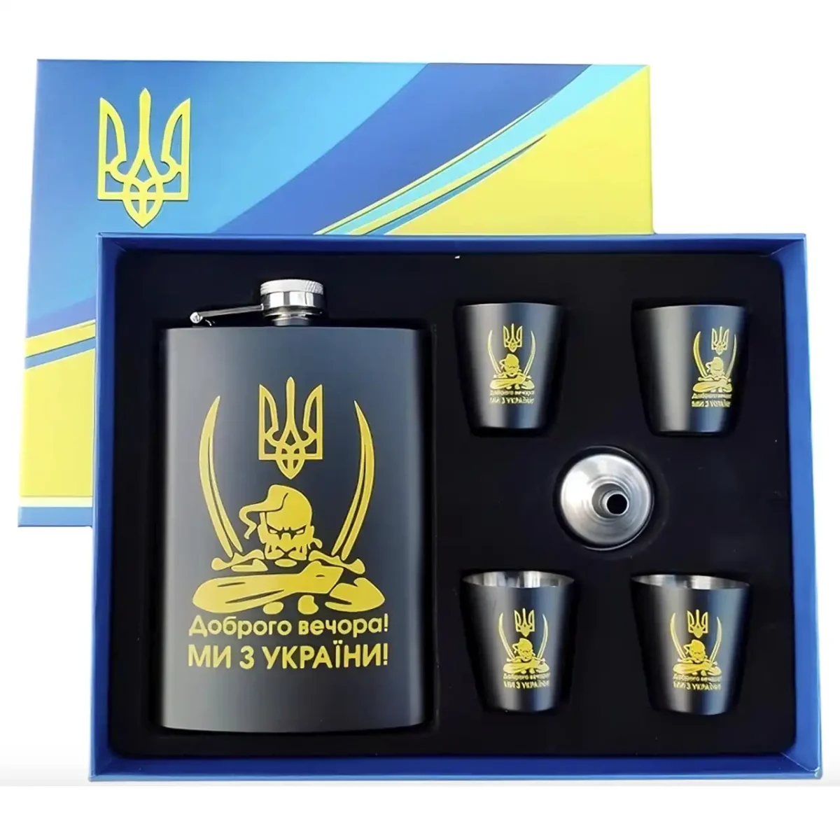 Подарунковий набір 6в1 WKL 009 фляга 9 oz із 4 металевими стопками та лійкою з нержавіючої сталі