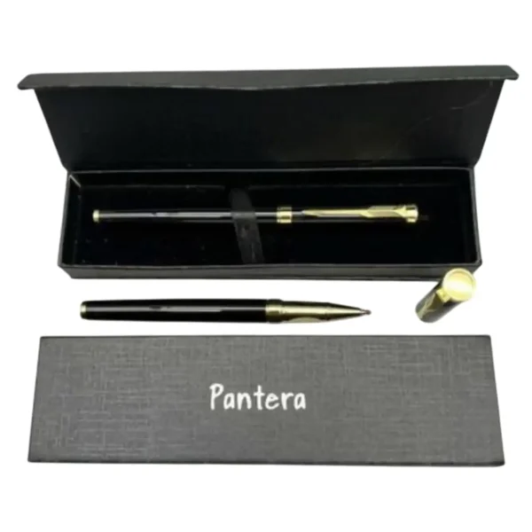 Ролерна ручка Pantera 3560 чорна з золотистими вставками у подарунковому футлярі