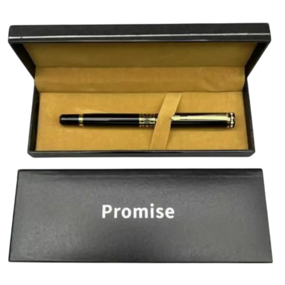 Ролерна ручка Promise 568 чорна з золотистими вставками в подарунковому футлярі