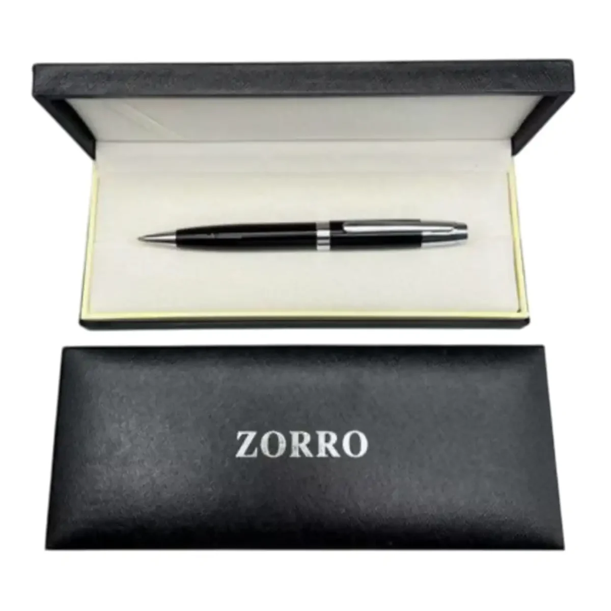 Кулькова ручка Zorro 803 чорна з сріблястими вставками в подарунковій коробці