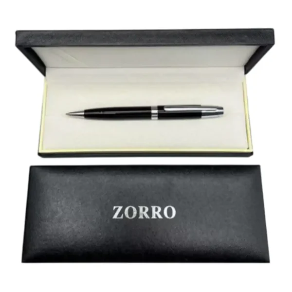 Кулькова ручка Zorro 803 чорна з сріблястими вставками в подарунковій коробці