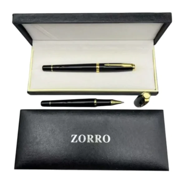Ролерна ручка Zorro 875 чорна з золотистими вставками в подарунковій коробці