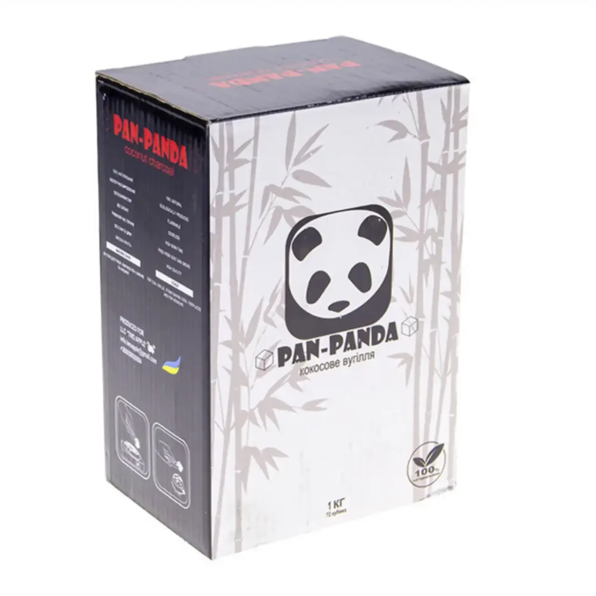 Кокосове вугілля Pan-Panda 1 кг 72 кубики для кальяну, натуральне індонезійське