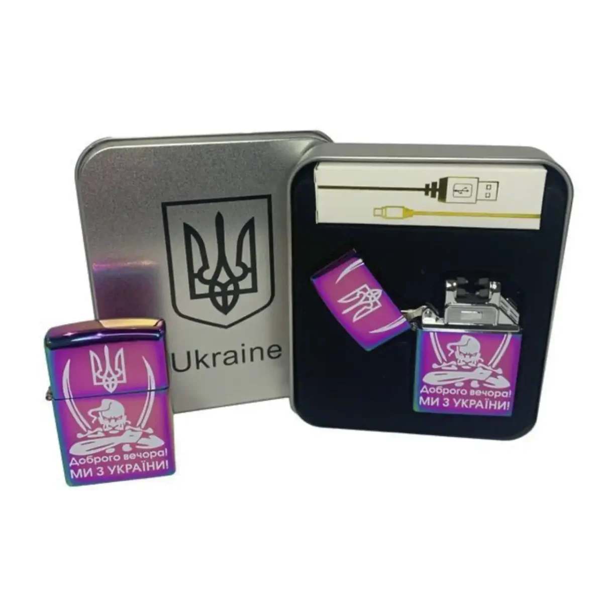 Запальничка USB HL-448 із акумулятором 1000 mAh у металевому корпусі, у подарунковій коробці